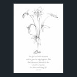 Fruit of the Spirit John 3:16 Love Scripture Bible Poster<br><div class="desc">Inspired by the Fruit of the Spirit from the Bible book of Galatians 5:22-23. This poster features Love and a related scripture from the book of John 3:16 and decorated with columbine flowers hand drawn with pencil. When we honour the Fruit of the Spirit, it shows the Holy Spirit is...</div>