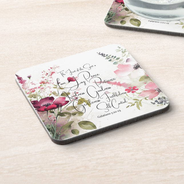 Fruit of the Spirit pink floral Coaster (Left Side)