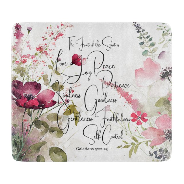 Fruit of the Spirit pink floral Cutting Board (Front)