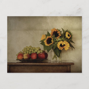 Fruit on Plate, Sunflower Bouquet Still Life Postcard