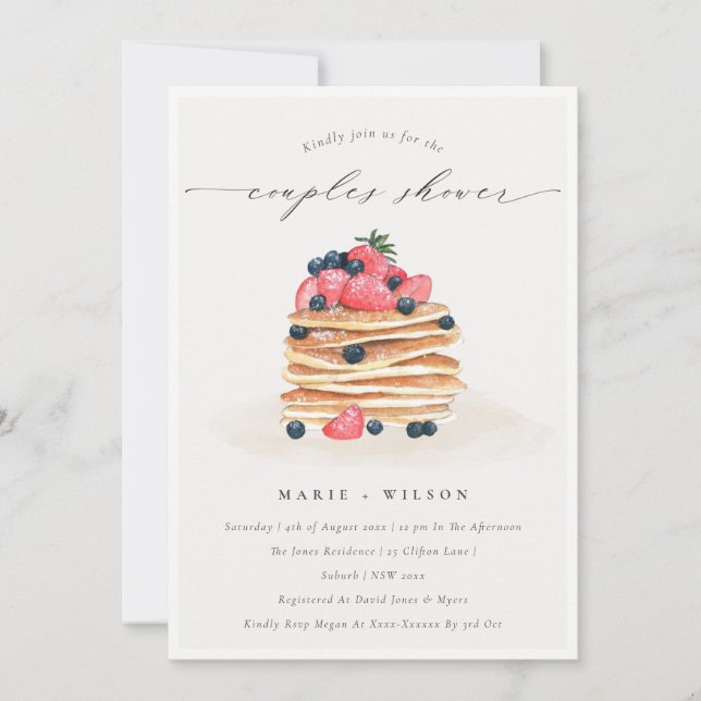 Fruit Pancake Watercolor Couples Shower Invite (Front)