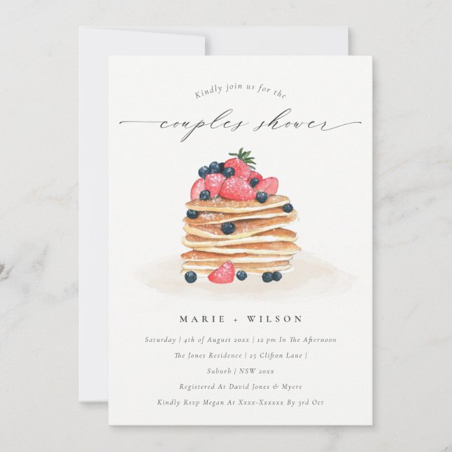 Fruit Pancake Watercolor Couples Shower Invite (Front)