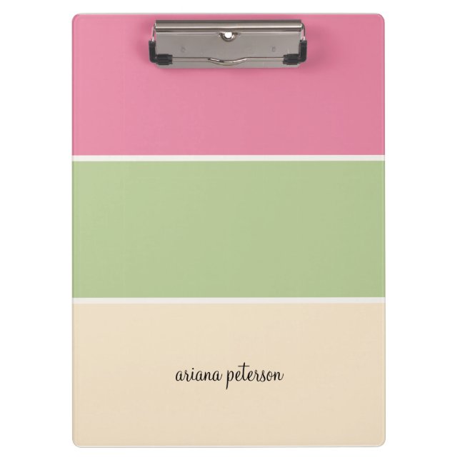 Fruit Pastel Stripes & Script Name Clipboard (Front)