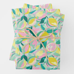 Fruit Pattern Cool Teal Wrapping Paper Sheet