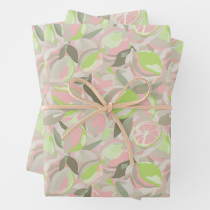 Fruit Pattern     Pink Mint Wrapping Paper Sheet