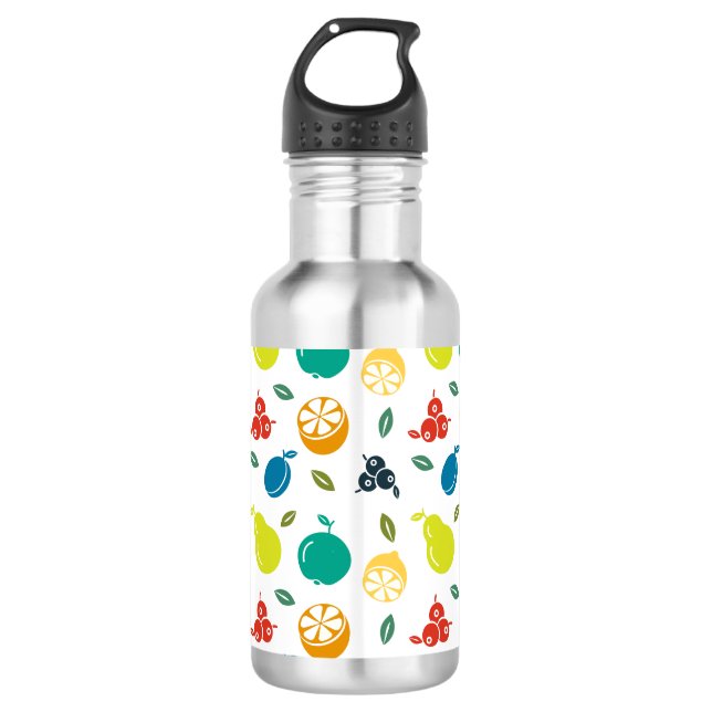 Fruit Pattern, Plum, Orange, Lemon, Pear, Apple 532 Ml Water Bottle (Front)
