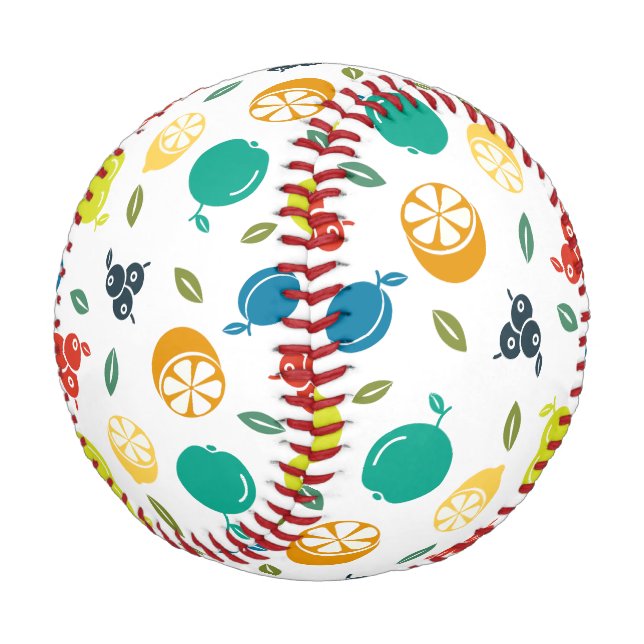 Fruit Pattern, Plum, Orange, Lemon, Pear, Apple Baseball (Angled)