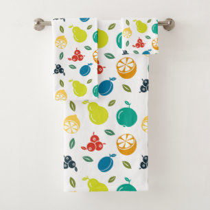 Fruit Pattern, Plum, Orange, Lemon, Pear, Apple Bath Towel Set