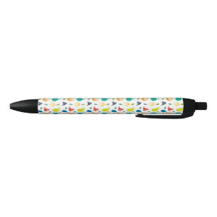 Fruit Pattern, Plum, Orange, Lemon, Pear, Apple Black Ink Pen