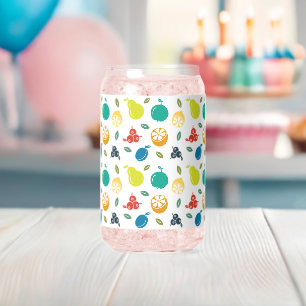 Fruit Pattern, Plum, Orange, Lemon, Pear, Apple Can Glass