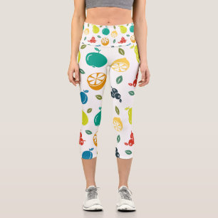 Fruit Pattern, Plum, Orange, Lemon, Pear, Apple Capri Leggings