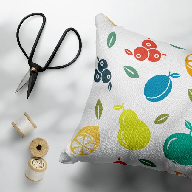 Fruit Pattern, Plum, Orange, Lemon, Pear, Apple Decorative Cushion (Creator Uploaded)