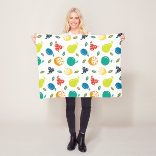 Fruit Pattern, Plum, Orange, Lemon, Pear, Apple Fleece Blanket
