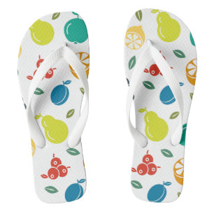 Fruit Pattern, Plum, Orange, Lemon, Pear, Apple Jandals