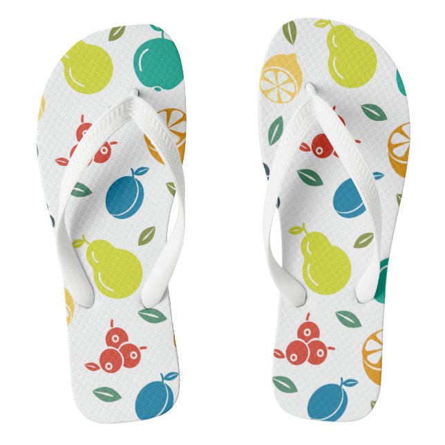 Fruit Pattern, Plum, Orange, Lemon, Pear, Apple Jandals (Footbed)