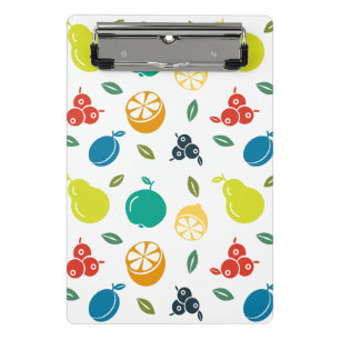 Fruit Pattern, Plum, Orange, Lemon, Pear, Apple Mini Clipboard
