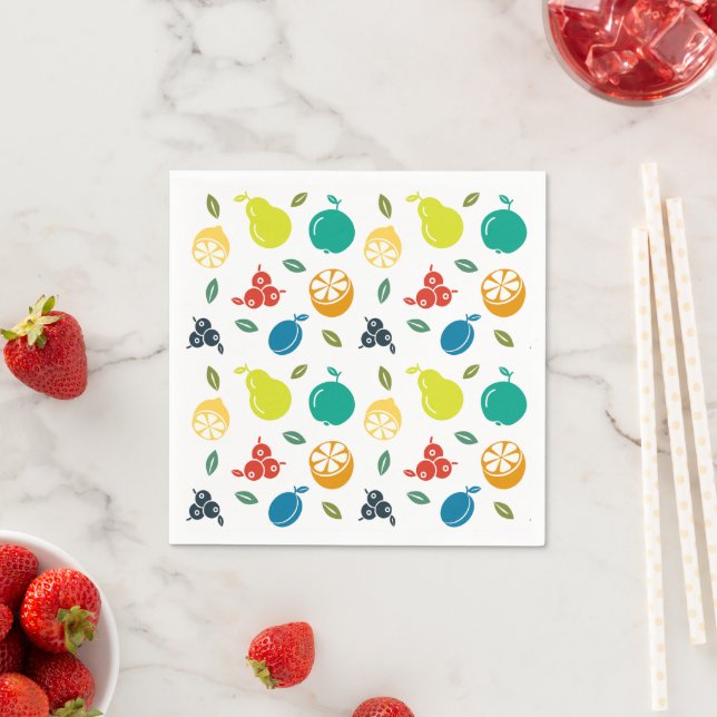 Fruit Pattern, Plum, Orange, Lemon, Pear, Apple Napkin (Insitu)