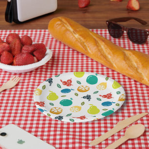 Fruit Pattern, Plum, Orange, Lemon, Pear, Apple Paper Plate