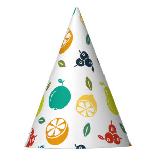 Fruit Pattern, Plum, Orange, Lemon, Pear, Apple Party Hat