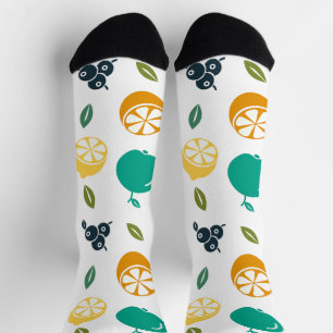 Fruit Pattern, Plum, Orange, Lemon, Pear, Apple Socks