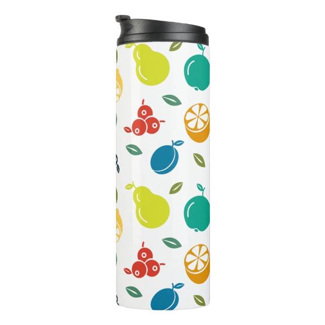 Fruit Pattern, Plum, Orange, Lemon, Pear, Apple Thermal Tumbler (Rotated Right)