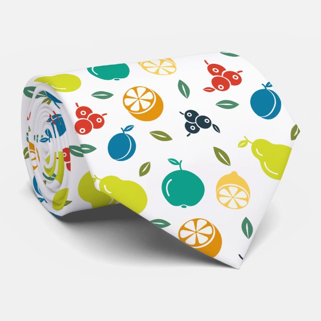 Fruit Pattern, Plum, Orange, Lemon, Pear, Apple Tie (Rolled)