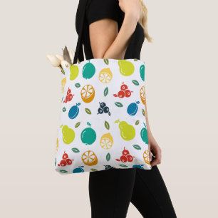 Fruit Pattern, Plum, Orange, Lemon, Pear, Apple Tote Bag
