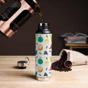 Fruit Pattern, Plum, Orange, Lemon, Pear, Apple Water Bottle