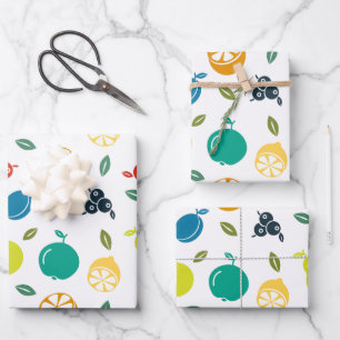 Fruit Pattern, Plum, Orange, Lemon, Pear, Apple Wrapping Paper Sheet