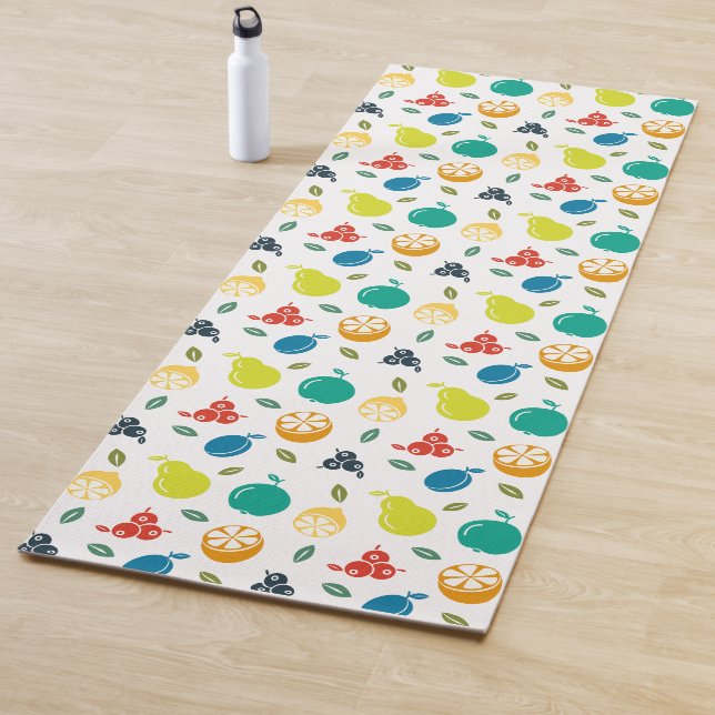 Fruit Pattern, Plum, Orange, Lemon, Pear, Apple Yoga Mat (In Situ)