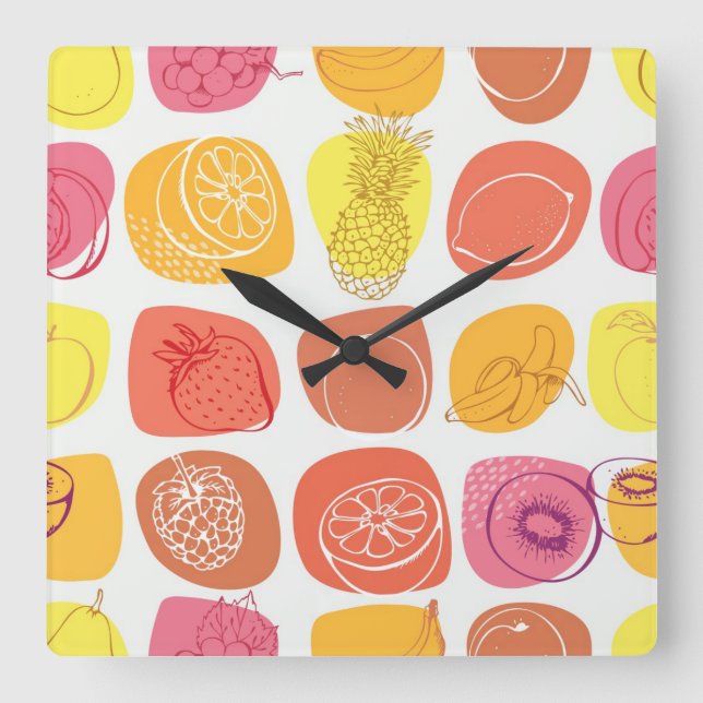 Fruit pattern square wall clock (Front)