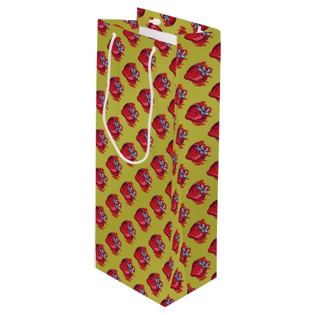 Fruit Pattern Strawberries on gold Party Stuff Wine Gift Bag (Front Angled)