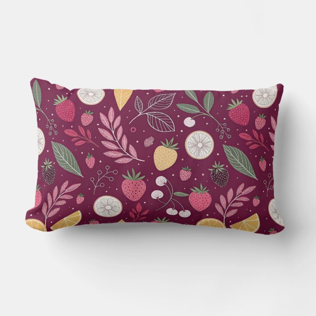 Fruit Pattern Throw Pillow – Deep Plum Botanical C (Front)