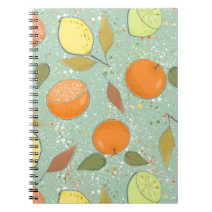 Fruit pattern with lemons, oranges notebook