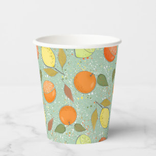 Fruit pattern with lemons, oranges paper cups