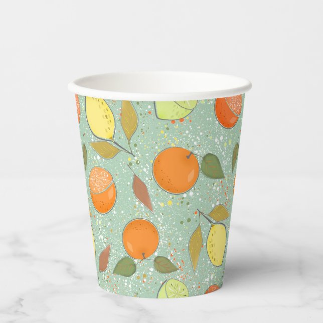Fruit pattern with lemons, oranges paper cups (Front)