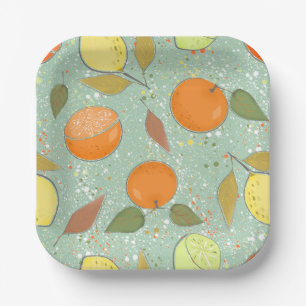 Fruit pattern with lemons, oranges paper plate