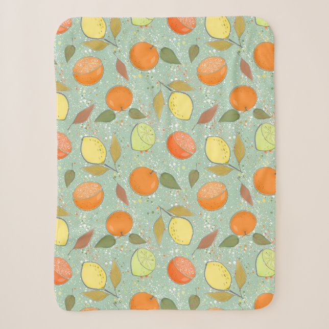 Fruit pattern with lemons, oranges sherpa blanket (Front)