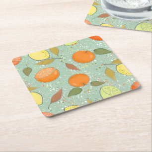 Fruit pattern with lemons, oranges square paper coaster
