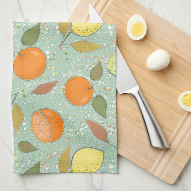 Fruit pattern with lemons, oranges tea towel (Quarter Fold)