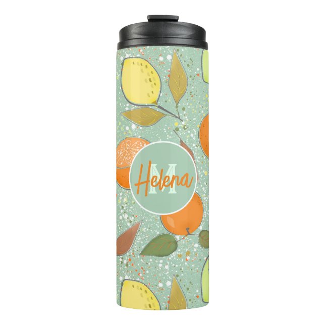 Fruit pattern with lemons, oranges thermal tumbler (Front)