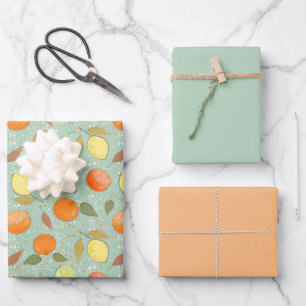 Fruit pattern with lemons, oranges wrapping paper sheet