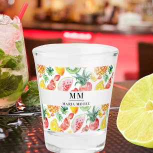 Fruit pineapples watemelons monogram initials name shot glass