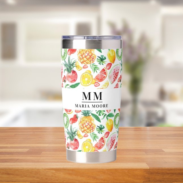 Fruit pineapples watermelons monogram name insulated tumbler (Creator Uploaded)