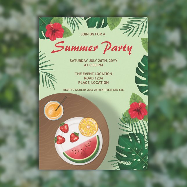 Fruit Plate And Tropical Green Plants Summer Party Invitation (Creator Uploaded)