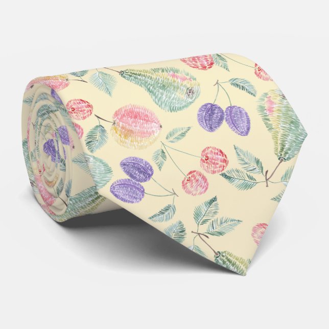 Fruit plum pear apples apples cherry stylish colou tie (Rolled)