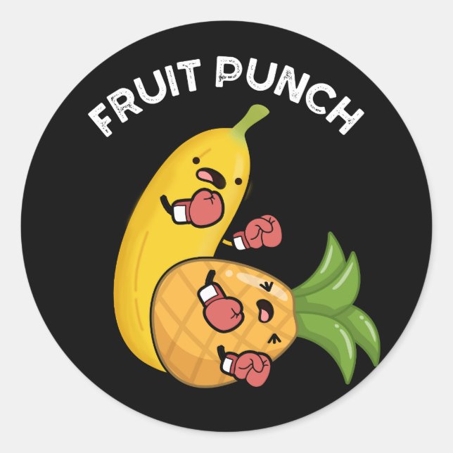 Fruit Punch Funny Drink Pun Dark BG Classic Round Sticker (Front)