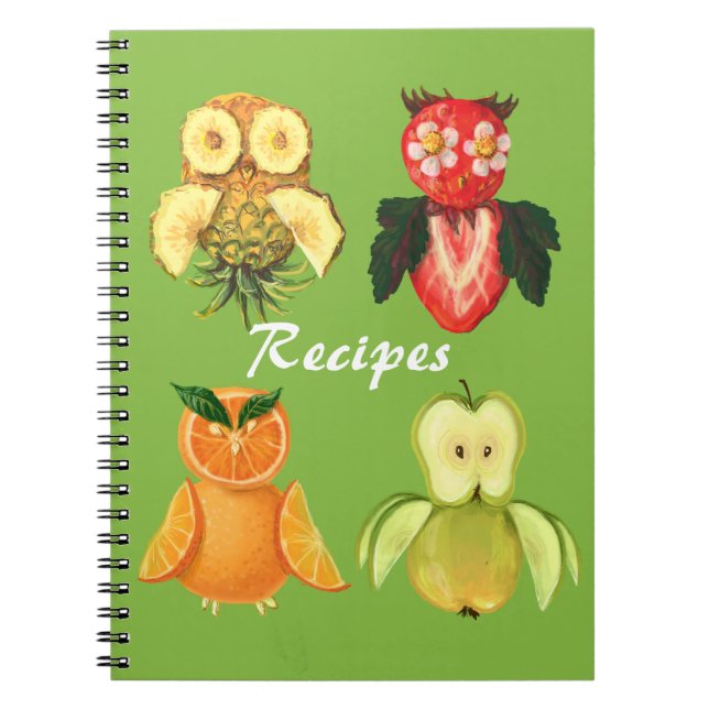 Fruit recipes -cute owls spiral notebook (Front)