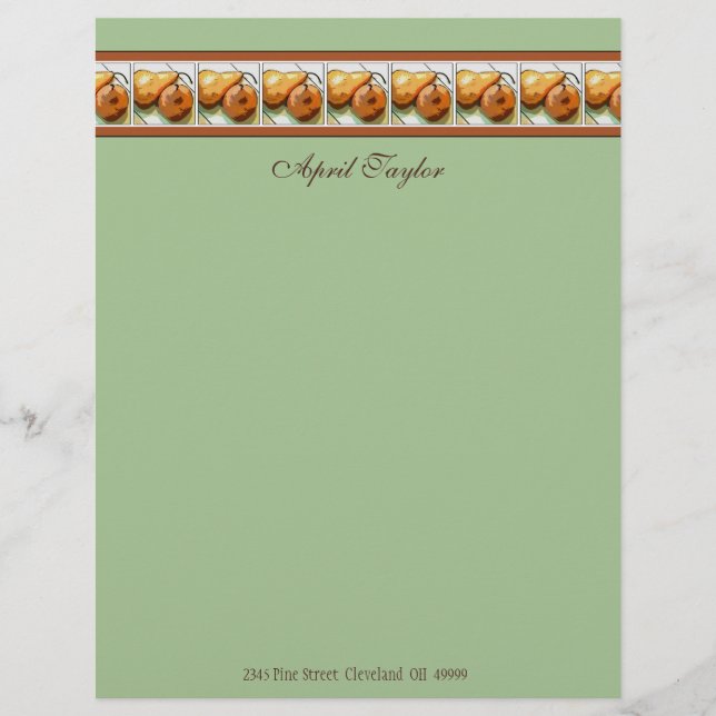 Fruit Recipes for Pear Lovers Paper Letterhead (Front)