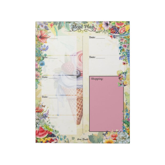 Fruit Salad 7 Day Blank Meal Planner Notepad (Rotated)